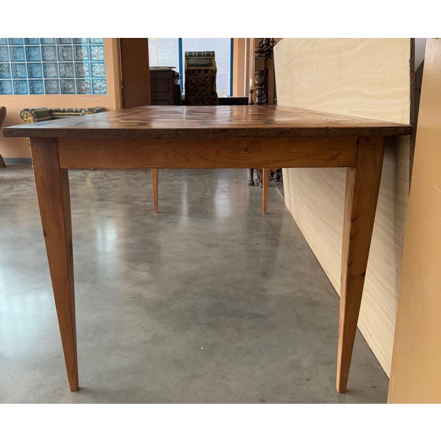 Early 20th Century Country French Provincial Style Oak Farmhouse Dining Table with Marquetry Top For Sale In Miami - Image 6 of 18