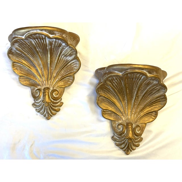 Mid Century Italian Plaster Shell Form Wall Brackets- A Pair For Sale - Image 16 of 17
