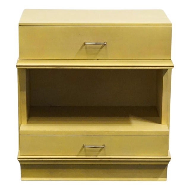 Link Taylor Yellow Cream MCM Mid Century Modern 22" Two Drawer Open Cabinet Nightstand 3014 For Sale