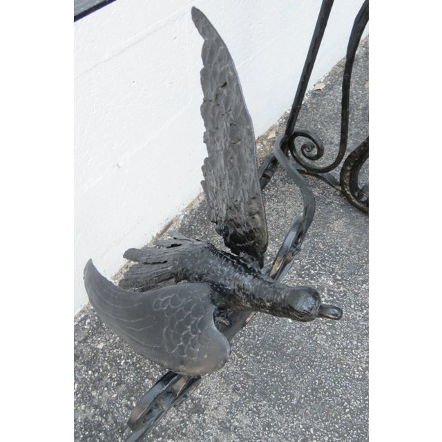 Art Deco Style Marble Top Painted Black Metal Bird Design Console Table For Sale - Image 4 of 13