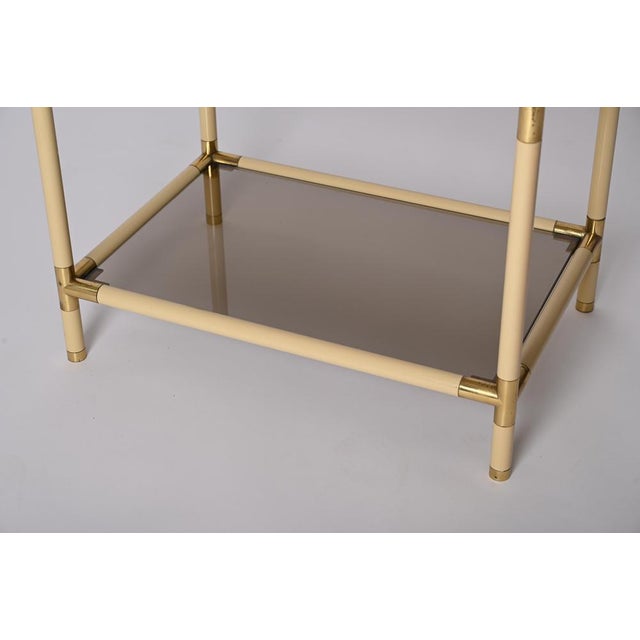 Cream Italian Metal, Brass and Smoked Glass Coffee Table from Tommaso Barbi, 1970s For Sale - Image 8 of 14