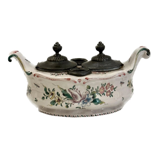 Rare Antique Mid-19th C Veuve Perrin France Pottery Inkwell For Sale