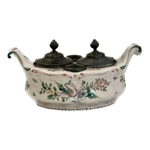 Rare Antique Mid-19th C Veuve Perrin France Pottery Inkwell