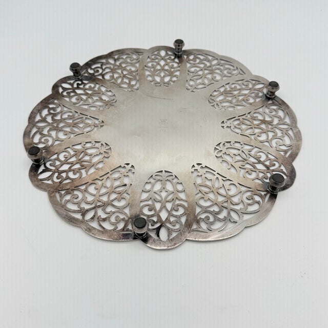 Art Deco Vintage International Silver Co. Pierced Silverplate Footed Trivet With Monogram For Sale - Image 3 of 6