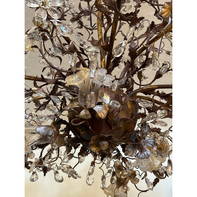 Vintage Italian Crystal and Gilt Metal Chandelier For Sale In West Palm - Image 6 of 6