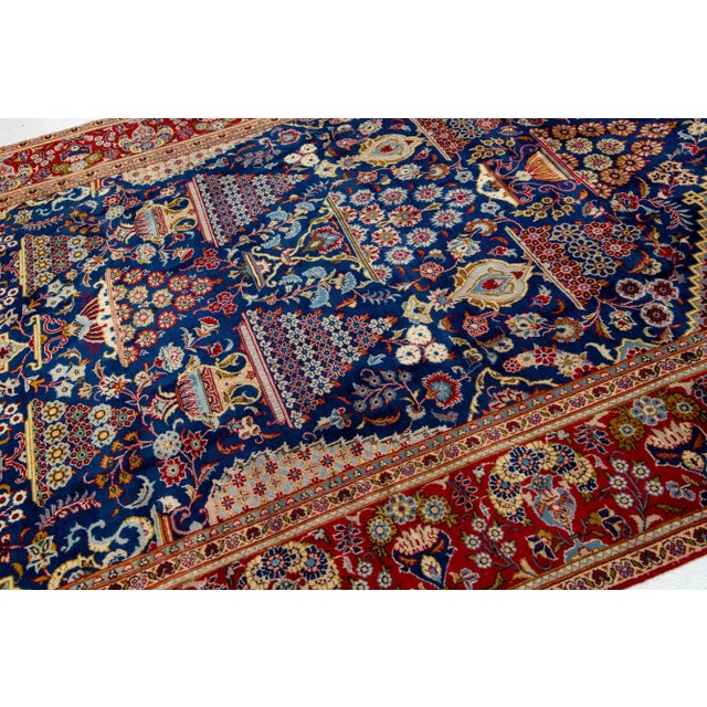 Vintage Kashan Handmade Wool Rug in Navy Blue With Allover Motif For Sale In New York - Image 6 of 10