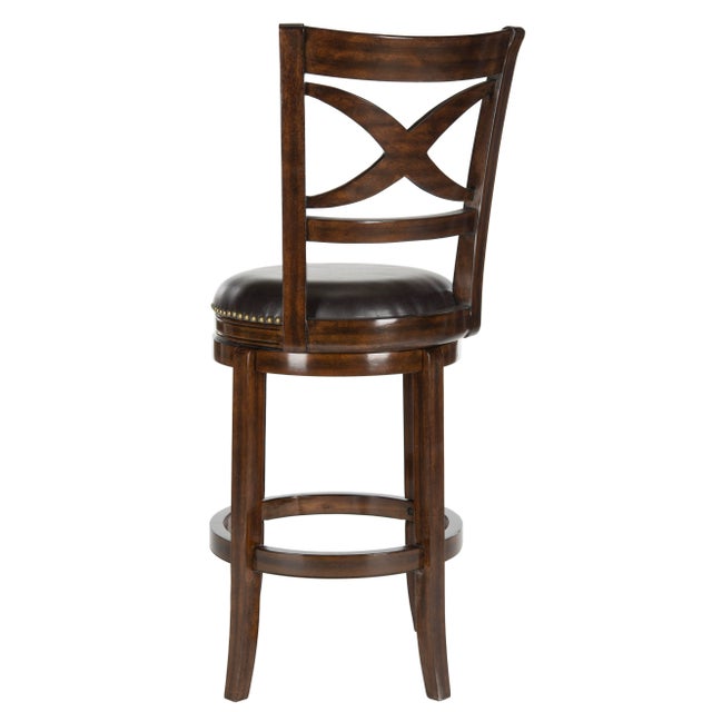 Modern Studded Swivel Barstool in Espresso & Brown For Sale - Image 3 of 6