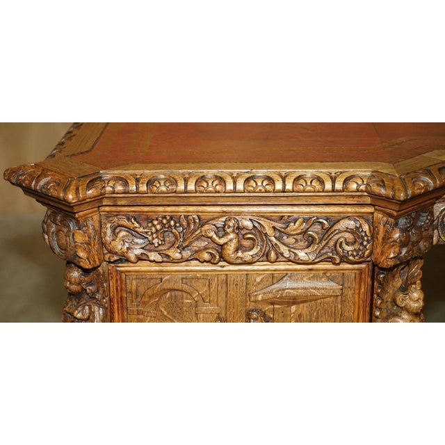 Museum Quality Victorian Walnut Partner Desk With 17th-Century Carved Panels For Sale In Dallas - Image 6 of 18