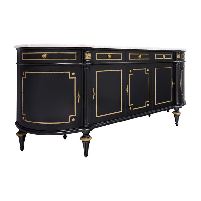 Black Louis XVI Style, French Classic Demilune Buffet, Ebonized, Circa 1920 For Sale - Image 8 of 9