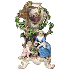 Meissen Potpourri Vase with Wine Grapes Monkey Model 1002 attributed to Eberlein, 1860s