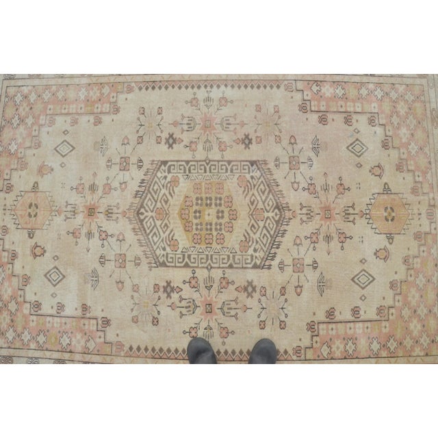 1960s Natural Pale Vintage Hand Woven Turkish Area Rug For Sale In Phoenix - Image 6 of 11