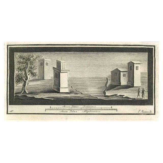Francisco Alvarez, Roman Temple Fresco, Etching, 18th Century For Sale