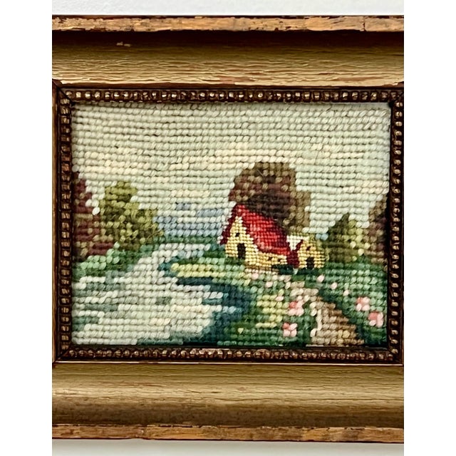 Traditional Vintage Mini Framed Countryside Needlepoint Art For Sale - Image 3 of 12