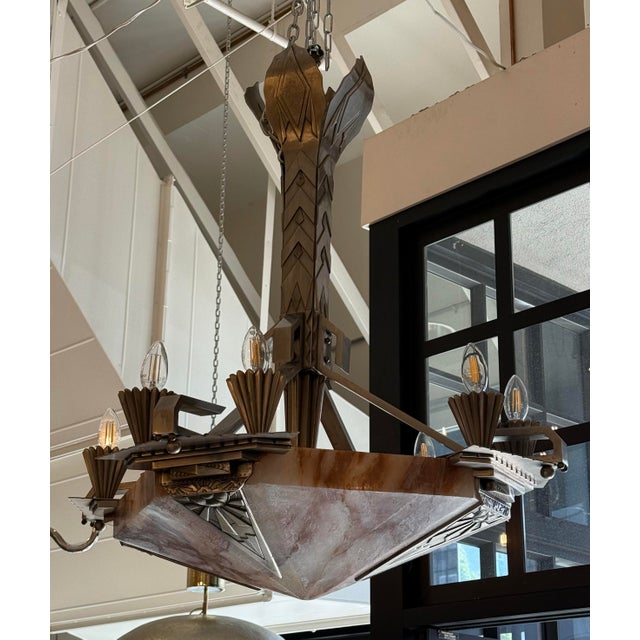 Pink 1920s French Art Deco Chandelier For Sale - Image 8 of 12