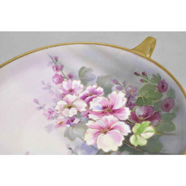 Antique Nippon Hand Painted Pink Wisteria Flower Porcelain Dish W / Handles For Sale - Image 9 of 14