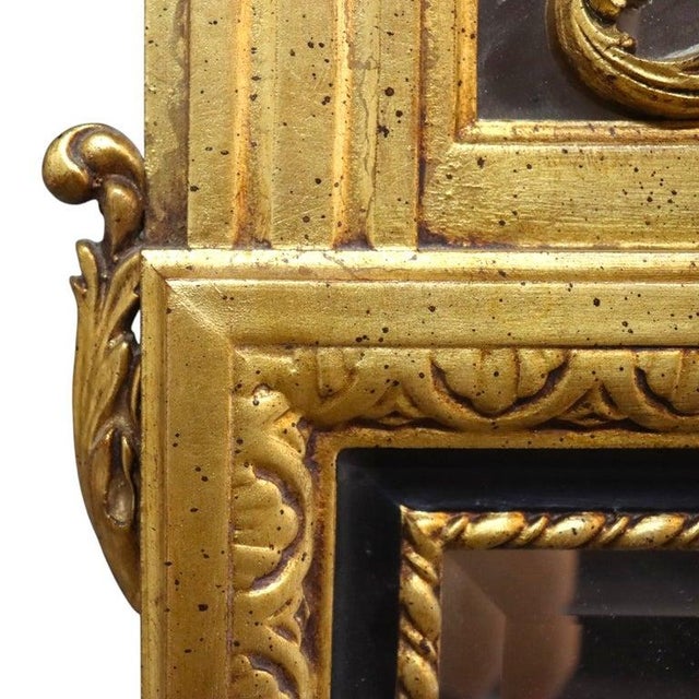French Vintage Italian Louis XV Gold Gilt Wood & Ebonized Pier Mirror C1940 For Sale - Image 3 of 11
