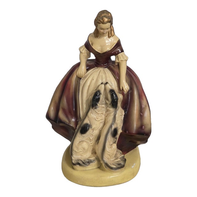 Vintage Mid-Century Modern Italian Figural Ceramic Lamp With Borzoi Dogs – Working Table Lamp For Sale