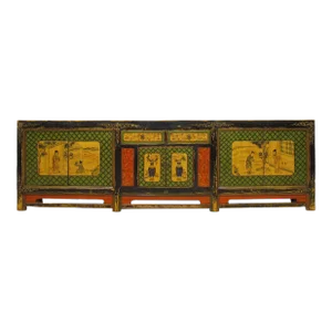 9 Feet Long Hand Painted Antique Asian Sideboard