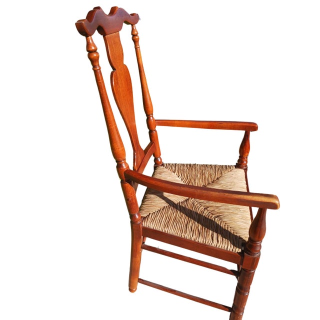 Rustic European Early 20th Century Vintage Fiddle Back Rush Seat Armchair For Sale - Image 3 of 7