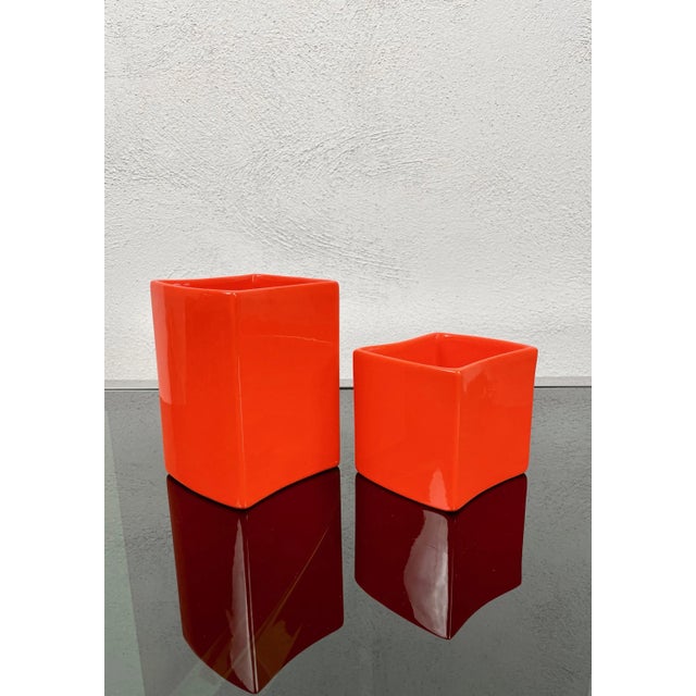 Orange Ceramic Vase by Franco Bettonica for Gabbianelli, Italy, 1970s, Set of 2 For Sale - Image 4 of 15