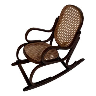 Antique Bentwood Children's Rocking Chair with Wicker Seat For Sale