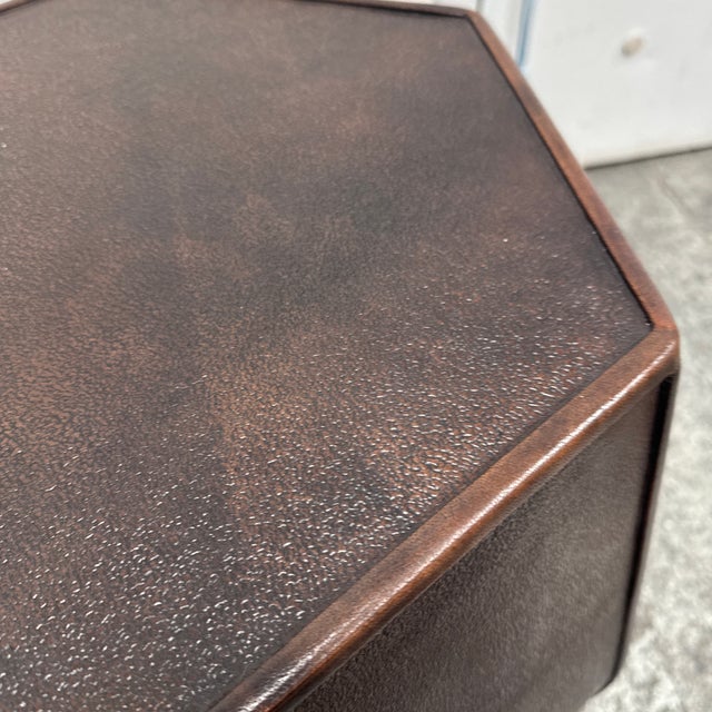 Hexagonal Embossed Leather Side Table, Vintage For Sale - Image 12 of 12