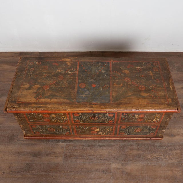 Late 19th Century 19th Century Hungarian Flat Top Original Hand Painted Pine Trunk For Sale - Image 5 of 15