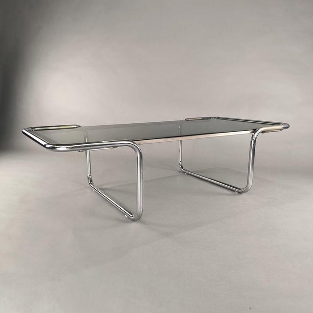Steel Coffee Table with Smoked Glass Top, 1970s For Sale - Image 3 of 7
