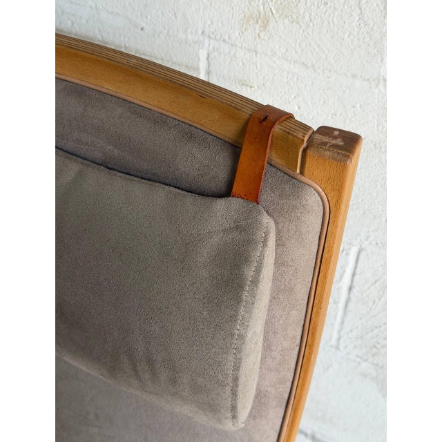High-Back Bentwood Lounge Chair and Ottoman With Beige Upholstery Mid-Century Modern 1970s For Sale - Image 10 of 12