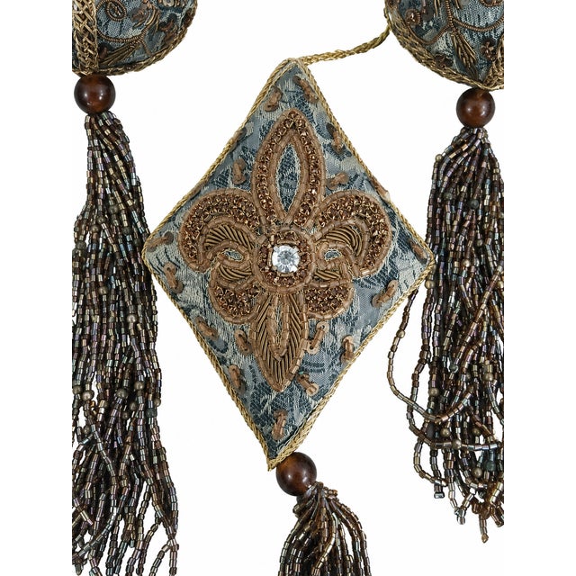 2000 - 2009 Set of 6 Embellished Gold, Taupe & Bronze Tassel Christmas Ornaments For Sale - Image 5 of 5