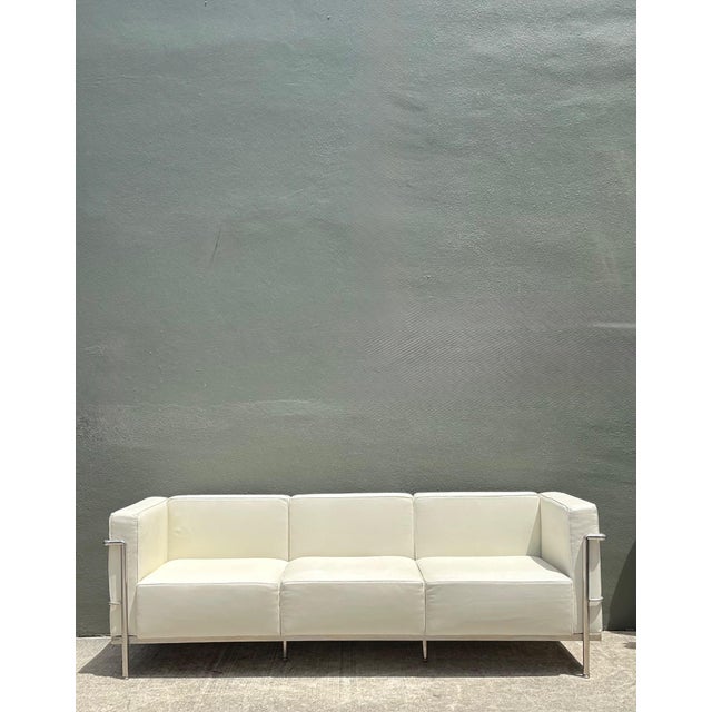 Vintage Chrome Frame Sofa After Le Corbusier For Sale - Image 10 of 17