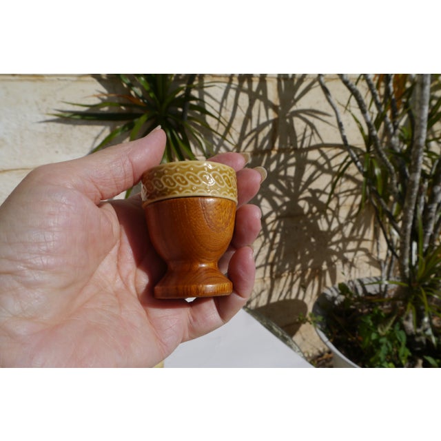 Wood 1960s Vintage Wood Ceramic Easter Egg Cups, Japan- Set of 2 For Sale - Image 7 of 10