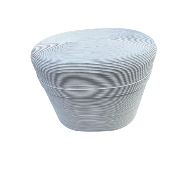 Boho Chic Vintage White Split Reed Side Table For Sale - Image 3 of 6