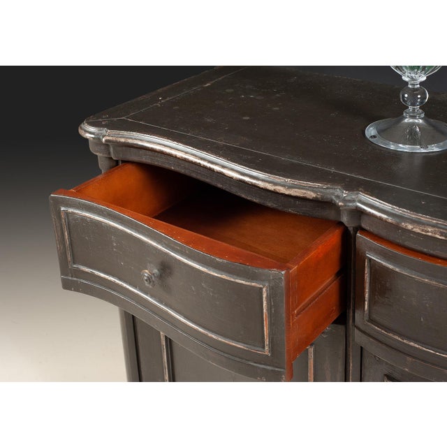 Rustic French Country Black Cabinet With Distressed Finish For Sale - Image 3 of 3