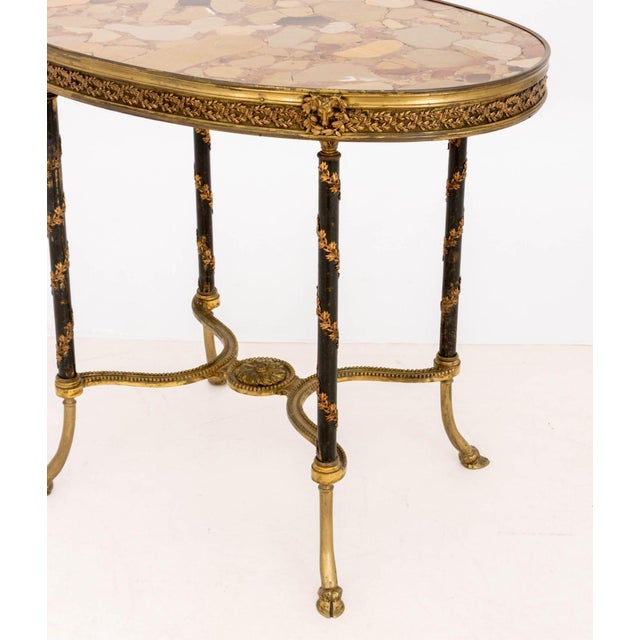 Metal Louis XVI Style Brech d'Alep Marble Top and Gilt Metal Mounted Side Table For Sale - Image 7 of 11