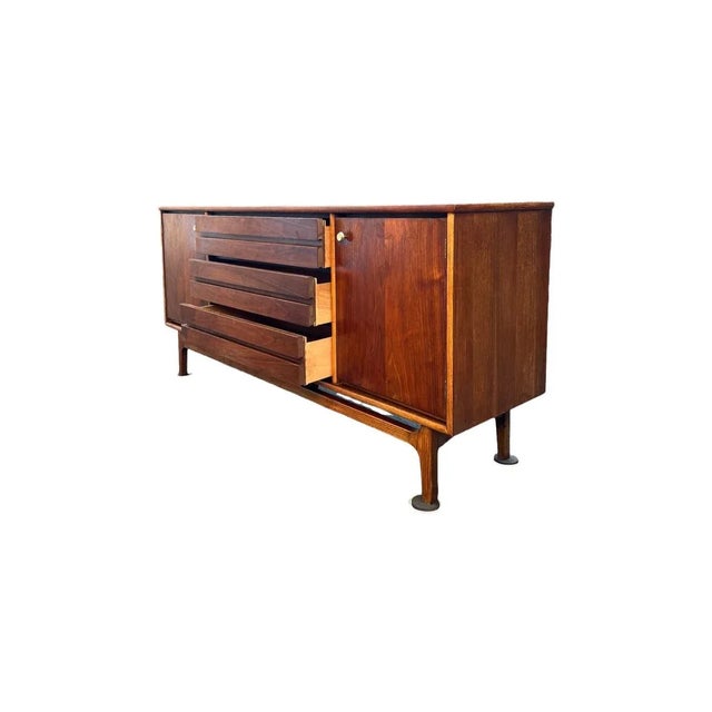 Vintage Stanley Mid Century Modern Credenza Cabinet Dovetailed Louvered Front Drawer For Sale - Image 4 of 6