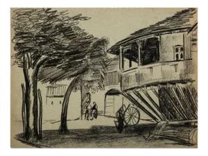 Farm and Farmers - Original Charcoal Drawing by Jean Chapin - Early 1900 Early 1900