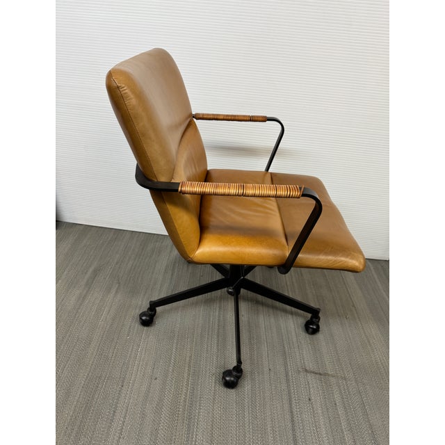 2010s West Elm Cooper Mid-Century Leather Swivel Office Chair For Sale - Image 5 of 12