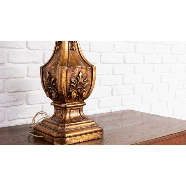 Wood Large Giltwood Table Lamp with Sculptural Base, Spain, 1970s For Sale - Image 7 of 8