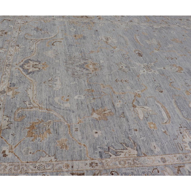 Traditional Large Turkish Angora Oushak Rug by Keivan Woven Arts in Light Blue 12'2 X 14'8 For Sale - Image 3 of 17