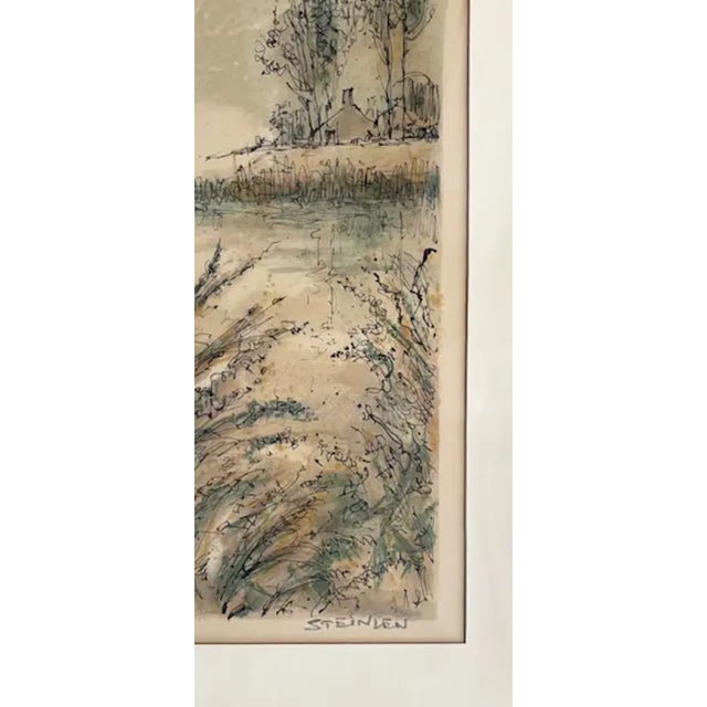 Mid Century French Artist Aime" Daniel Steinlen Lithograph - Boat on a Pond Signed and Numbered For Sale - Image 4 of 8