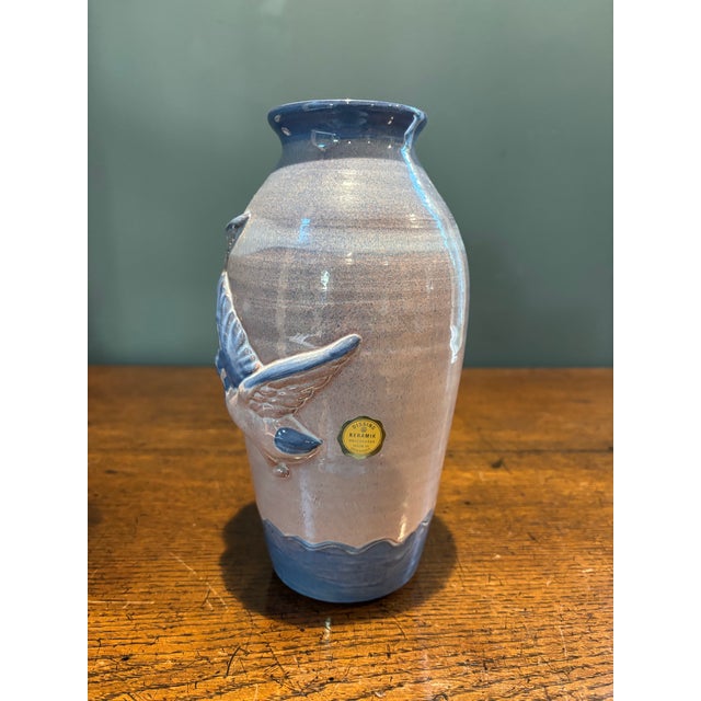 1960s 1960s Mid-Century Danish Dissing Keramik Flying Ducks Relief Pottery Vase 9.25” For Sale - Image 5 of 11