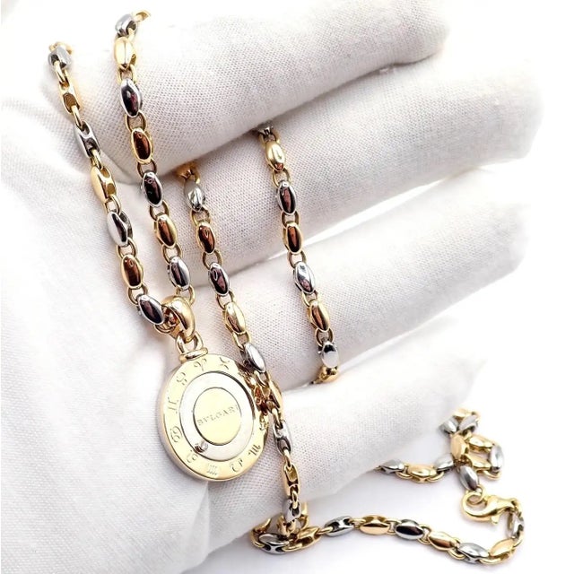 1970s Bulgari Zodiac Pendant Yellow Gold Steel Diamond Necklace For Sale - Image 9 of 12