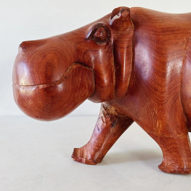 Brown Mid-Century Hand Carved Hippopotamus Sculpture of Solid Teak For Sale - Image 8 of 10