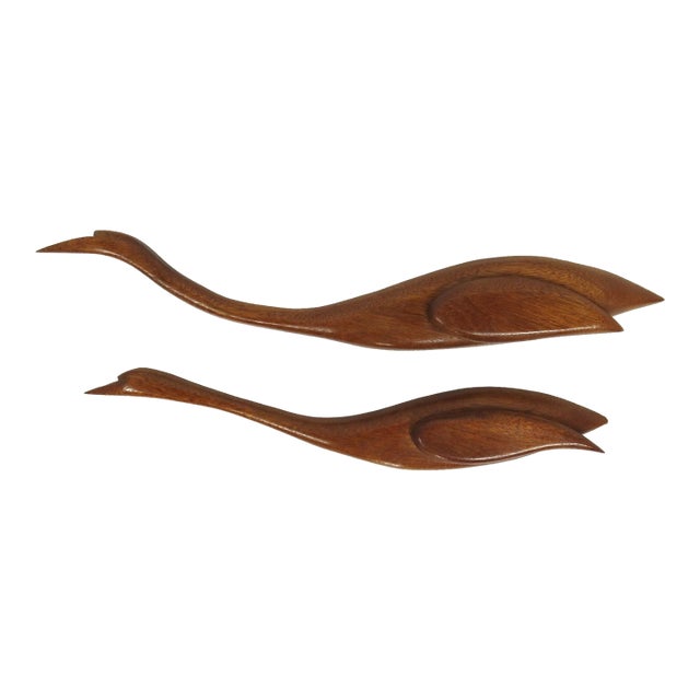 Vintage Wooden Cranes or Herons Wall Decor - 2 Pieces For Sale