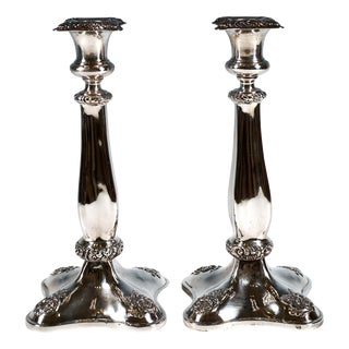 Antique Biedermeier Silver Candleholders, Vienna, Austria, 1840s, Set of 2 For Sale