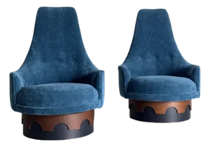 Restored Mid Century Adrian Pearsall Strictly Spanish Swivel Club Chair Pair