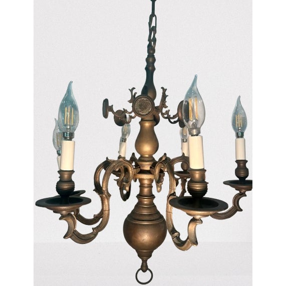 19th Century Antique Dutch Baroque Solid Bronze 6-Arm Chandelier, 19th Century For Sale - Image 5 of 5