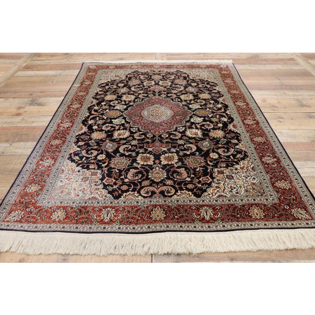 Textile Vintage Persian Kashan Silk Rug - 04'01 X 06'01 For Sale - Image 7 of 10