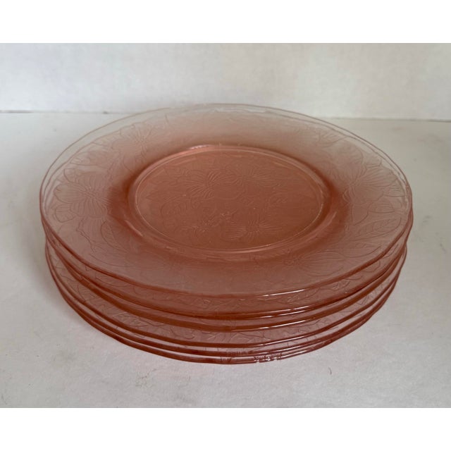 Glass 1930s Set of 7 MacBeth-Evans Dogwood Pink Depression Glass Luncheon Plates For Sale - Image 7 of 8